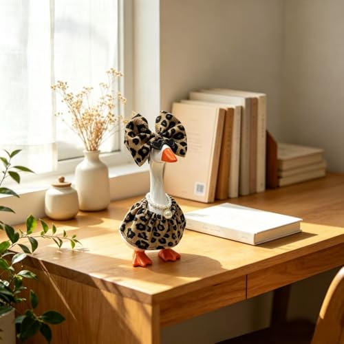 7-Inch Desk Goose Outfit Set with Leopard Dress, Bow, Sunglasses & Necklace
