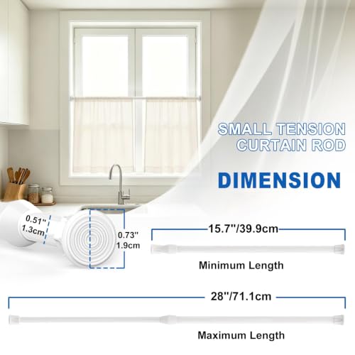 Adjustable Tension Curtain Rods 2-Pack, 15.7-28 Inch Small Spring Rods