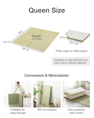 Japanese Tatami Floor Mattress, Foldable Natural Rush Grass Mat, Queen Size