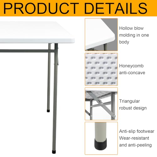 3ft Portable Folding Table, Durable HDPE Indoor and Outdoor Utility Desk