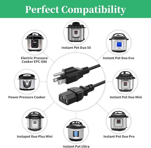 3-Prong Replacement Power Cord for Electric Pressure Cookers - 5 Foot Cable