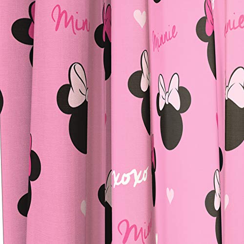 Minnie Mouse Hearts 63-Inch Window Curtain Set, 4-Piece Rod Pocket Drapes