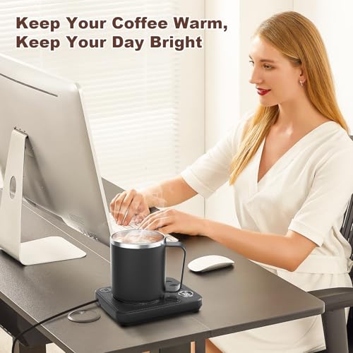 Felibeaco Black Coffee Mug Warmer Set with 16oz Heated Mug & Detachable Base