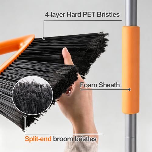 Heavy Duty Outdoor Broom with Stiff Bristles and 48" Long Handle