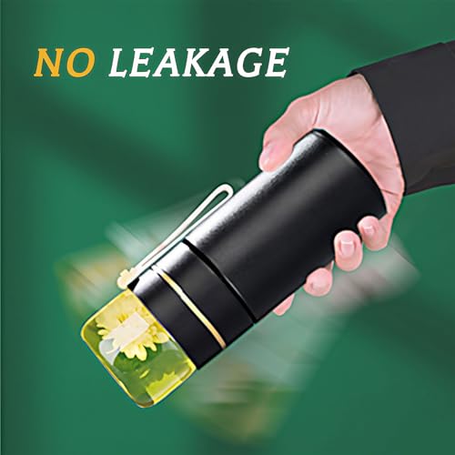 Moyufoby Classic Black Glass Travel Tea Mug with Infuser 15oz