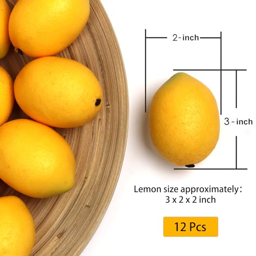 12 Artificial Yellow Lemons - Realistic Faux Fruit Decor