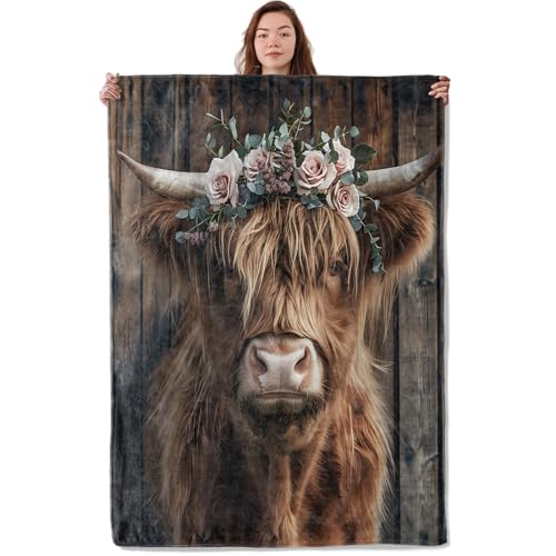 UNDAHIS Highland Cow Blanket 60x50 Inch Cozy Flannel Throw for Adults Kids Women