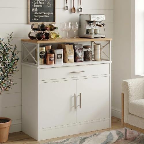 31-Inch Farmhouse Coffee Bar Cabinet with Adjustable Storage Shelves