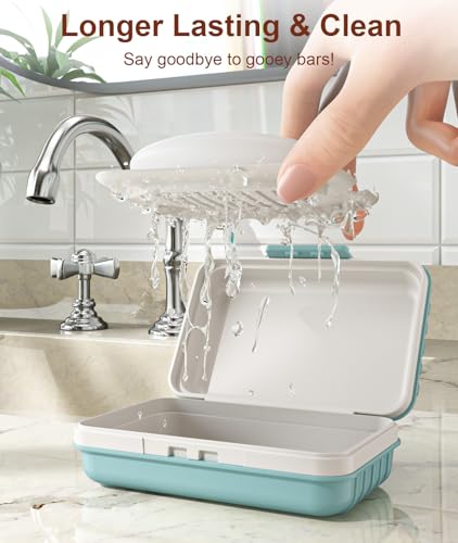 Quatish Leakproof Travel Bar Soap Holder Dish with Lid and Drainage Tray