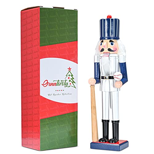 15-Inch Baseball Player Christmas Nutcracker Figurine Holiday Table Decor