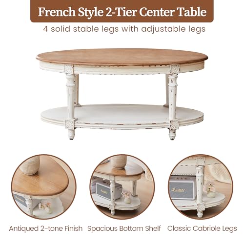 3-Piece French Country Coffee and End Table Set with Storage Shelves