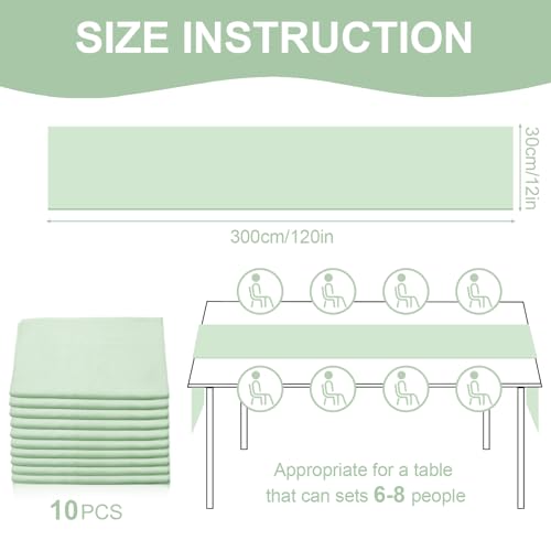 VZZNN 10 Pack Sage Green Chiffon Table Runners - 120 x 12 inches, Wedding & Party Decor