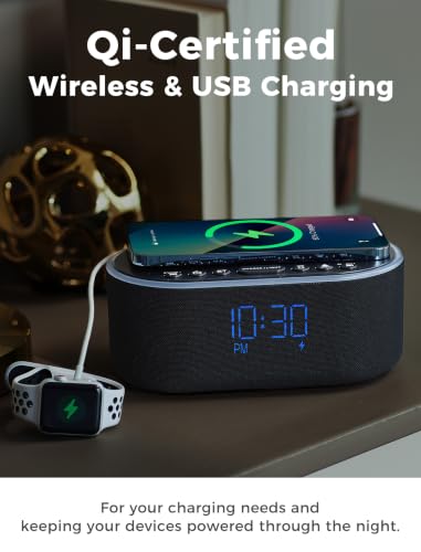 Wireless Charging Alarm Clock with Bluetooth Speaker and FM Radio