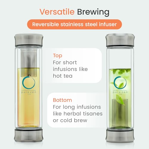 Pure Zen 13 oz Tea Infuser Bottle with Stainless Steel Filter - Travel Tea Mug Gift Set