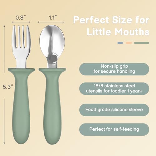 Eascrozn Toddler Utensils 6-Pack - Stainless Steel Forks & Spoons with Silicone Handles