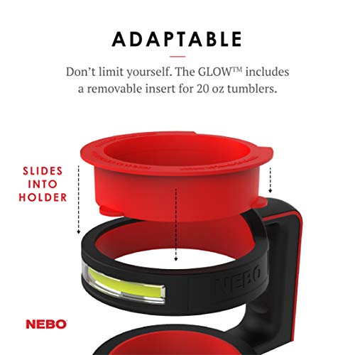 NEBO GLOW Tumbler Handle Light | 220 Lumens, 3 Light Modes, Fits 20 oz & 30 oz Coffee Tumblers, Water Resistant, Ergonomic Handle, LED Camping Lantern & Cup Cradle, Includes 3x AAA Batteries