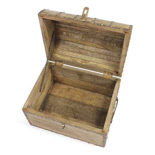 Rustic Solid Mango Wood Treasure Chest with Antique Lock and Skeleton Keys