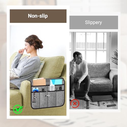 Armchair Caddy & Remote Control Organizer with 6 Pockets, Gray