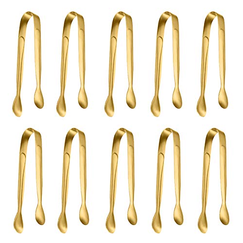 Golden Stainless Steel Mini Ice Tongs 10 Pack for Party & Serving
