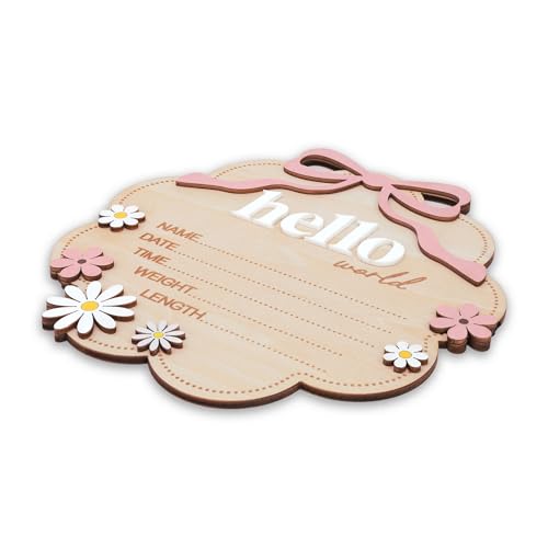 Wooden Baby Birth Announcement Sign - Cloud Shape with Pink Bow