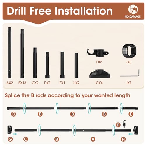 No-Drill Floor-to-Ceiling Tension Room Divider Curtain Rod, Adjustable