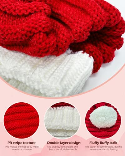 Knit Santa Hat Christmas Beanie for Adults with Gift Box – Red Xmas Party Hat