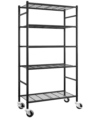 5-Tier Metal Storage Shelves 33" Heavy Duty Wire Rack with Wheels