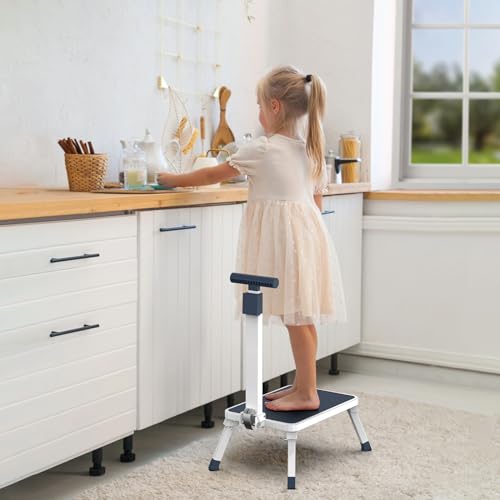 Folding Step Stool with Adjustable Handle, 330 Lbs Capacity Metal Stool