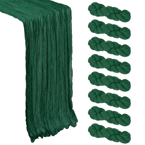 8 Pack 10ft Emerald Green Table Runners - Polyester Cheesecloth for Weddings & Events