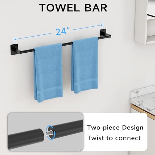 4-Piece Matte Black Bathroom Hardware Set - 24-Inch Towel Bar & Accessories