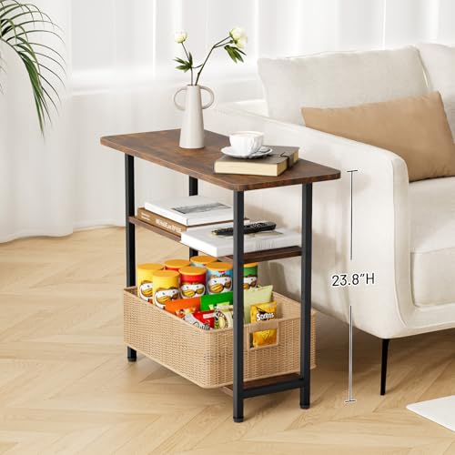 3-Tier Industrial End Table, Narrow Nightstand for Small Spaces