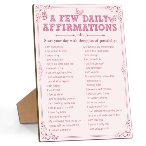 A Few Daily Affirmations Sign - 8x11 Wooden Desk Plaque with Stand, Pink Home & Office Decor