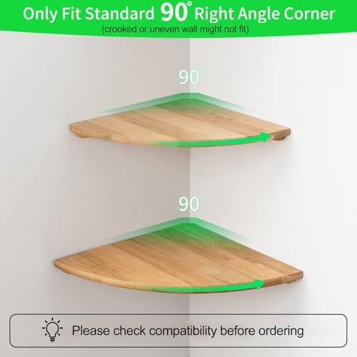 Set of 2 Solid Oak Wood Floating Corner Shelves, 7-Inch Wall Mount Shelf