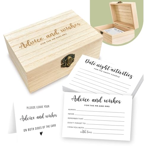 Wedding Advice and Wishes Cards with Wooden Keepsake Box, 50-Pack
