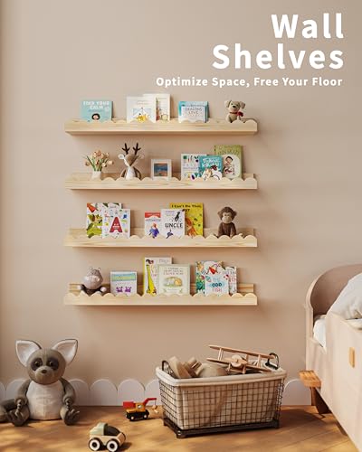 4-Pack 23-Inch Scalloped Wood Floating Shelves for Nursery and Kids Room