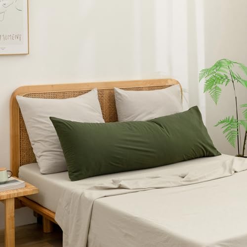 Olive Green Washed Cotton Body Pillowcase, 20 x 54 Inch Envelope Closure