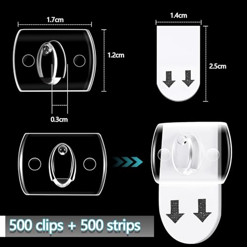 Jetec 500 pcs Clear Light Clips with Adhesive Strips for String Lights Outdoor