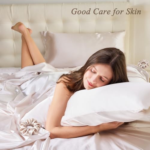 Vielit Queen Satin Pillowcase Set for Hair & Skin, 2 Pack with Scrunchies