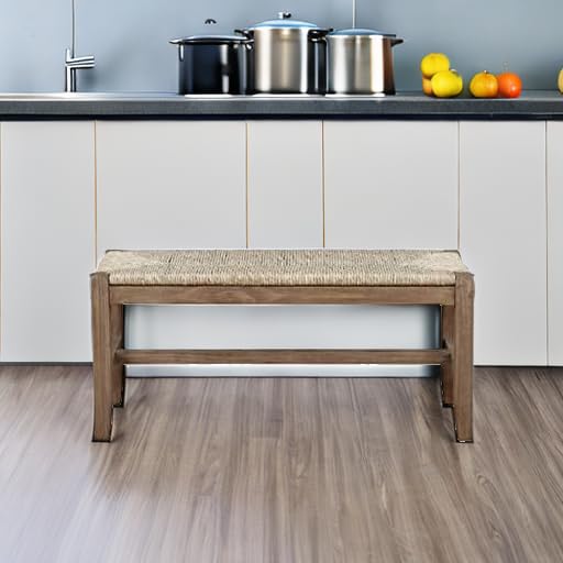 Alaterre Newport Solid Wood Entryway Bench with Rush Seat - Natural, Storage-Free