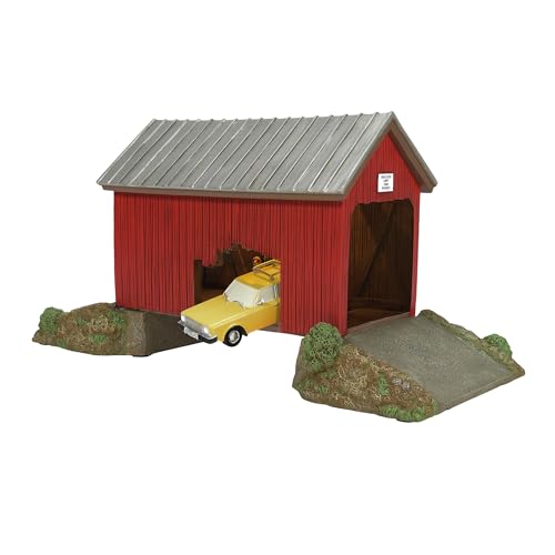 Illuminated Winter River Bridge Car Crash Collectible Village Building