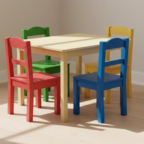 Toddler Table and 4-Chair Set - Sturdy Wood Activity Furniture for Kids