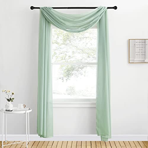 NICETOWN Voile Sheer Scarf Valances for Windows, 216" Extra Long Window Dressings for Anniversary/Wedding Design, Sage Green, 60" Wide, 2 Pieces