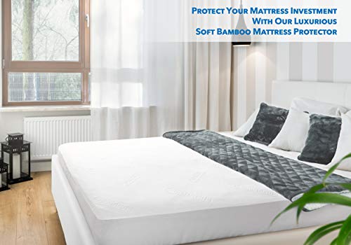 PlushDeluxe Bamboo Waterproof Queen Mattress Protector - Breathable & Noiseless