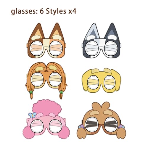 24-Piece Cartoon Puppy Paper Glasses and Masks - Birthday Party Photo Props