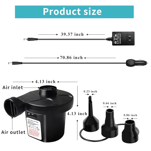 Portable Electric Air Pump for Inflatables - 3 Nozzles & AC/DC Adapters