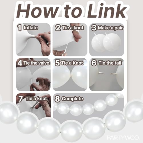 6 Inch Pearl White Linking Balloons - 100 Pack Latex Party Decorations