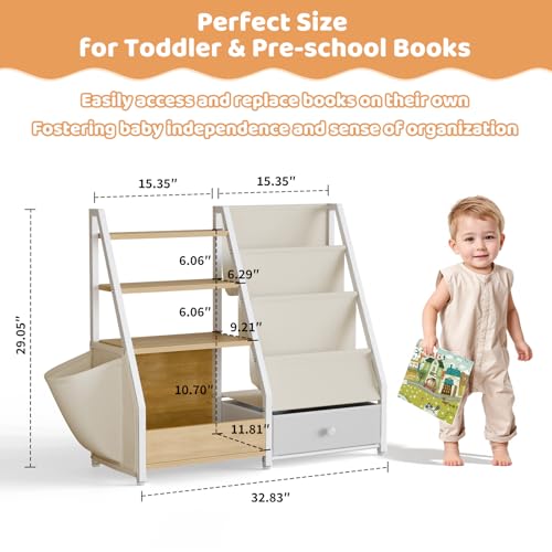 Kids Bookshelf and Toy Organizer - Toddler Montessori Bookcase