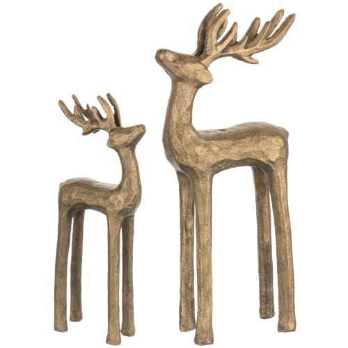 Gold Reindeer Figurines Set of 2 – Cast Iron Christmas Decor, Sziqiqi