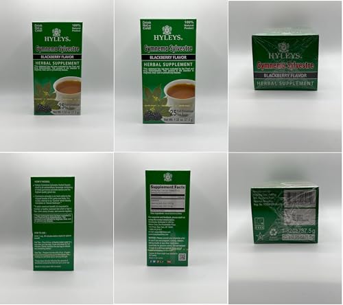Hyleys Gymnema Sylvestre with Green Tea - Blackberry Flavor - 25 Tea Bags - Herbal Supplement Gurmar Tea