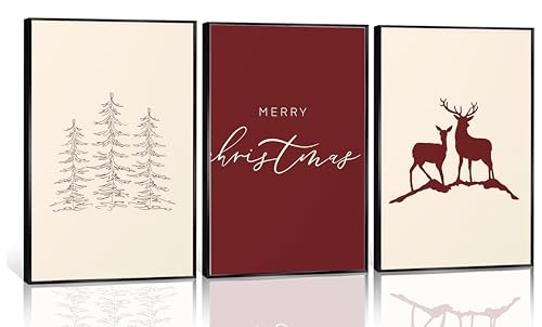 FJKLRP 3pcs Christmas Canvas Wall Art Set 12x16 inches Unframed Red and Off-White